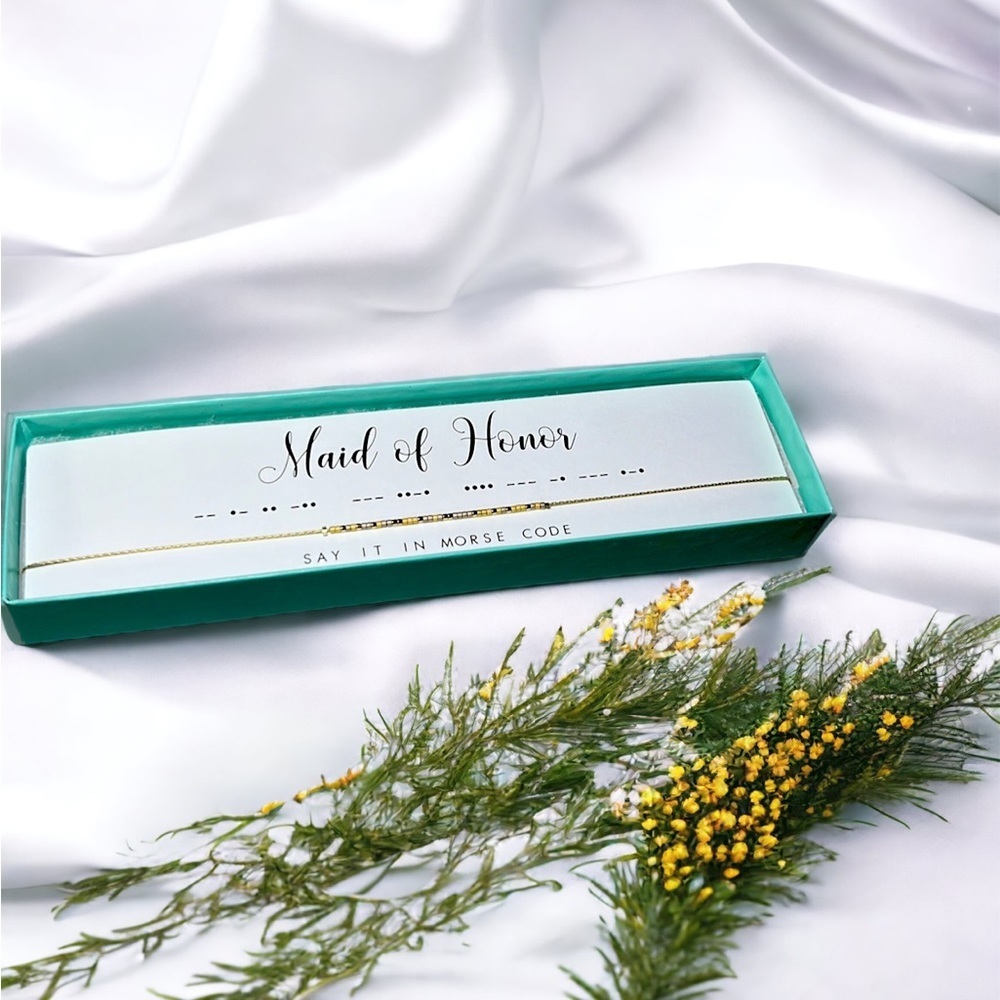 NIB dot & dash design MAID OF HONOR Morse Code Necklace - Gold